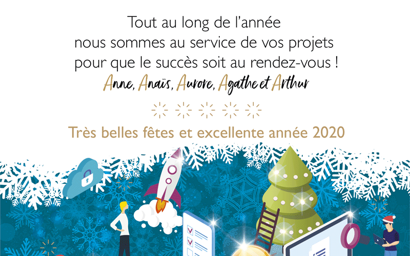 Tout au long de l'année, l'équipe AS connect évènement est au service de vos projets, pour que le succès soit au rendez-vous ! Anne, Anaïs, Aurore, Agathe et Arthur vous souhaitent de très belles fêtes et une excellente année 2020 !